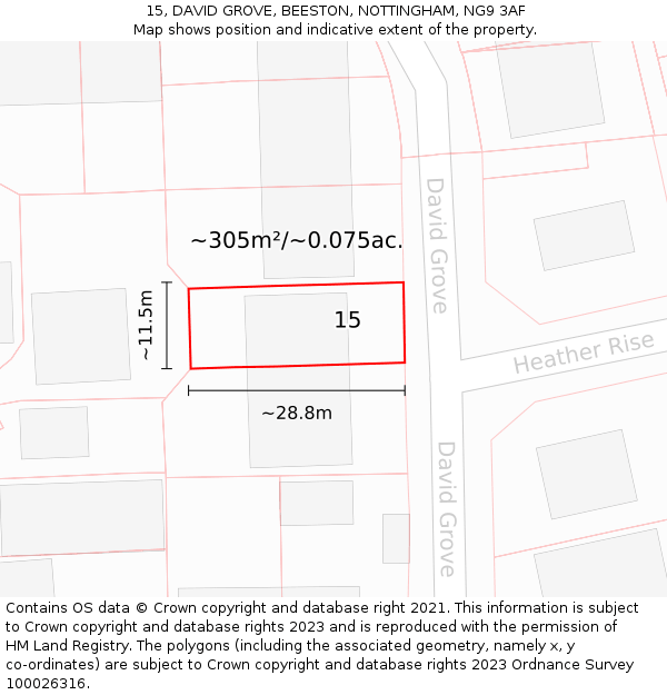 15, DAVID GROVE, BEESTON, NOTTINGHAM, NG9 3AF: Plot and title map
