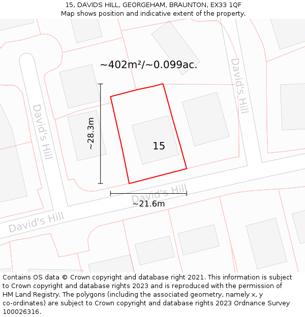 15, DAVIDS HILL, GEORGEHAM, BRAUNTON, EX33 1QF: Plot and title map