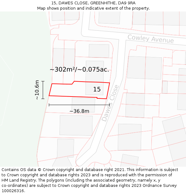 15, DAWES CLOSE, GREENHITHE, DA9 9RA: Plot and title map