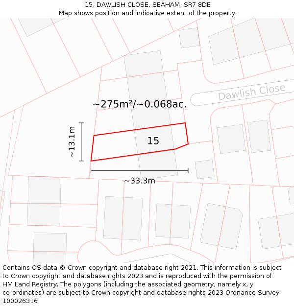 15, DAWLISH CLOSE, SEAHAM, SR7 8DE: Plot and title map