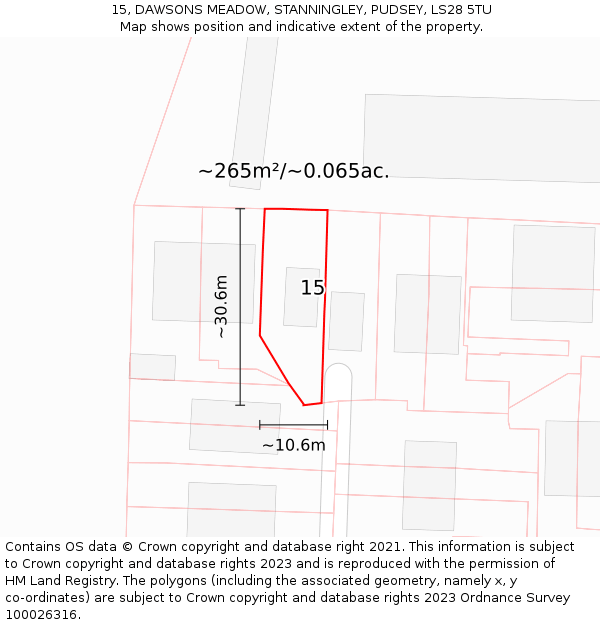 15, DAWSONS MEADOW, STANNINGLEY, PUDSEY, LS28 5TU: Plot and title map