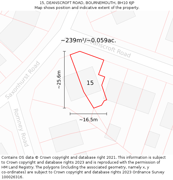 15, DEANSCROFT ROAD, BOURNEMOUTH, BH10 6JP: Plot and title map