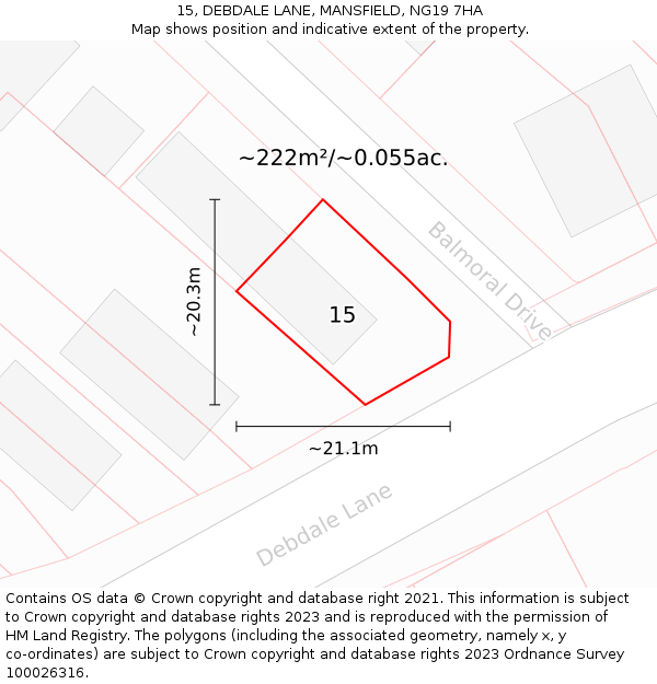 15, DEBDALE LANE, MANSFIELD, NG19 7HA: Plot and title map