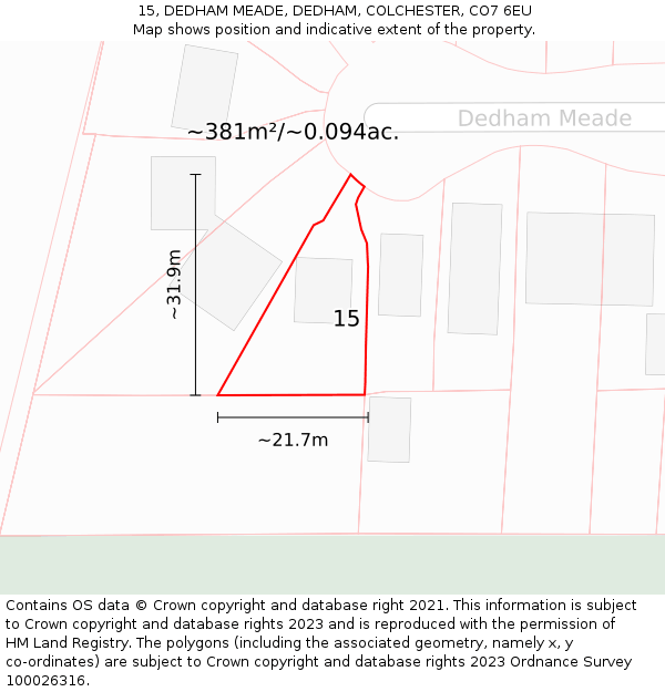 15, DEDHAM MEADE, DEDHAM, COLCHESTER, CO7 6EU: Plot and title map