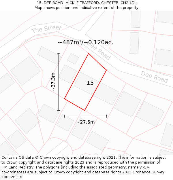 15, DEE ROAD, MICKLE TRAFFORD, CHESTER, CH2 4DL: Plot and title map
