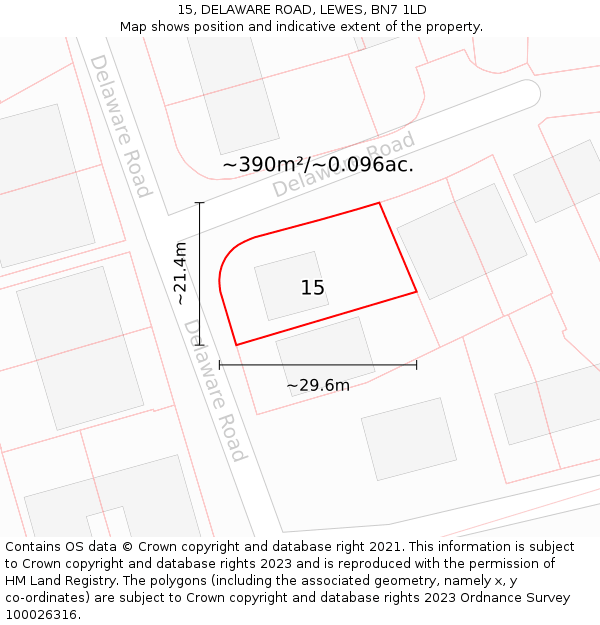 15, DELAWARE ROAD, LEWES, BN7 1LD: Plot and title map