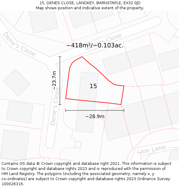 15, DENES CLOSE, LANDKEY, BARNSTAPLE, EX32 0JD: Plot and title map