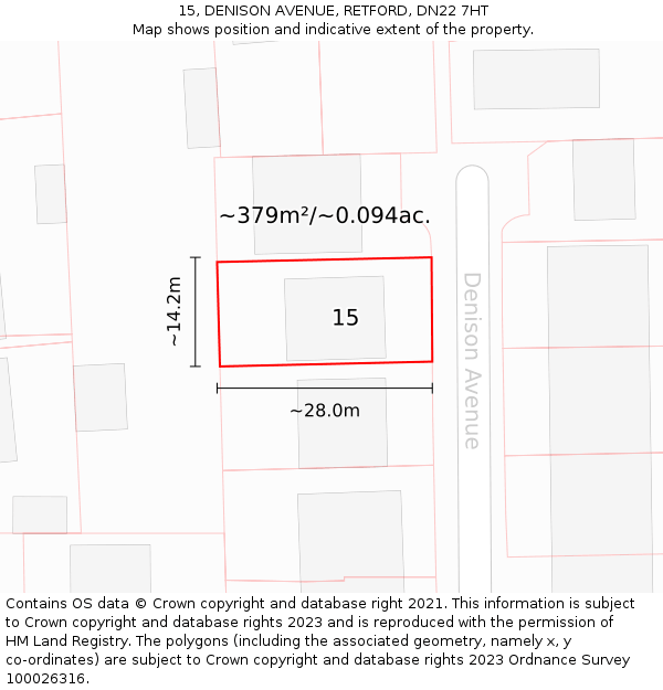 15, DENISON AVENUE, RETFORD, DN22 7HT: Plot and title map