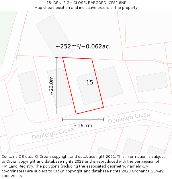 15, DENLEIGH CLOSE, BARGOED, CF81 8NP: Plot and title map