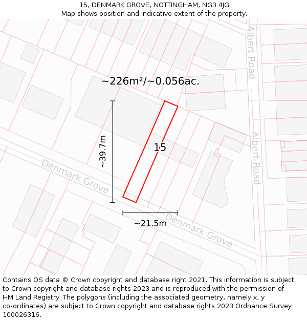 15, DENMARK GROVE, NOTTINGHAM, NG3 4JG: Plot and title map