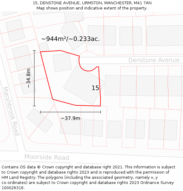 15, DENSTONE AVENUE, URMSTON, MANCHESTER, M41 7AN: Plot and title map