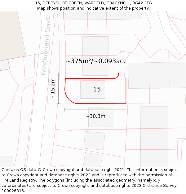 15, DERBYSHIRE GREEN, WARFIELD, BRACKNELL, RG42 3TG: Plot and title map