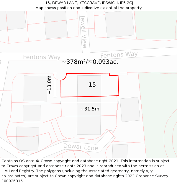 15, DEWAR LANE, KESGRAVE, IPSWICH, IP5 2GJ: Plot and title map
