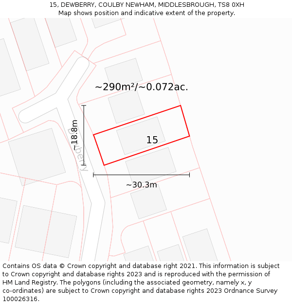 15, DEWBERRY, COULBY NEWHAM, MIDDLESBROUGH, TS8 0XH: Plot and title map