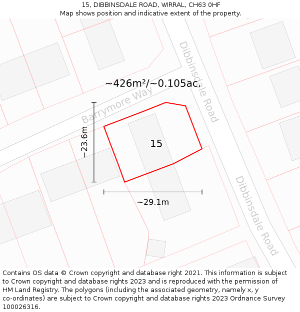 15, DIBBINSDALE ROAD, WIRRAL, CH63 0HF: Plot and title map