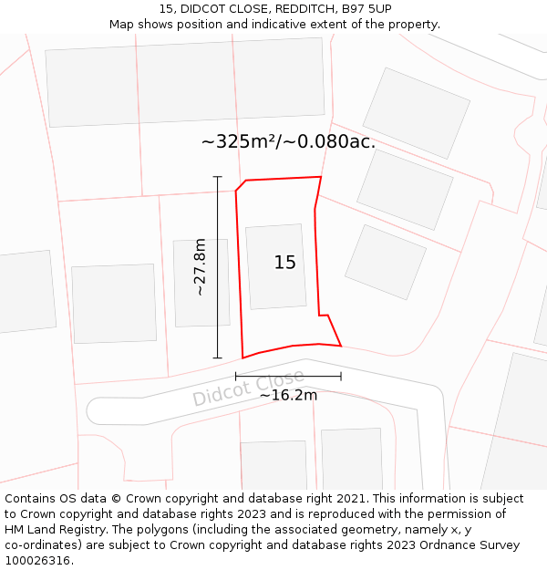 15, DIDCOT CLOSE, REDDITCH, B97 5UP: Plot and title map