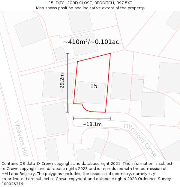 15, DITCHFORD CLOSE, REDDITCH, B97 5XT: Plot and title map