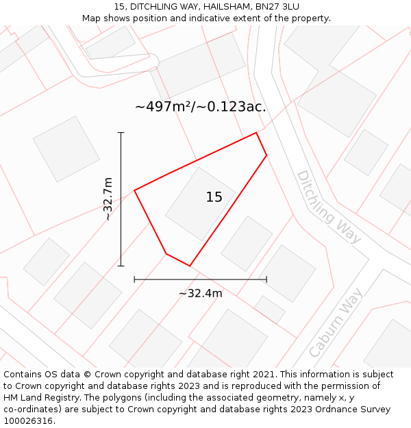 15, DITCHLING WAY, HAILSHAM, BN27 3LU: Plot and title map