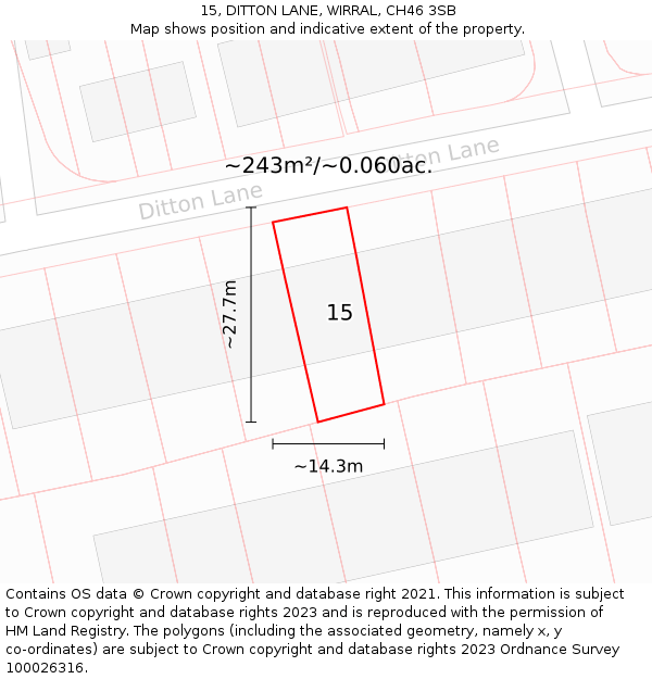 15, DITTON LANE, WIRRAL, CH46 3SB: Plot and title map