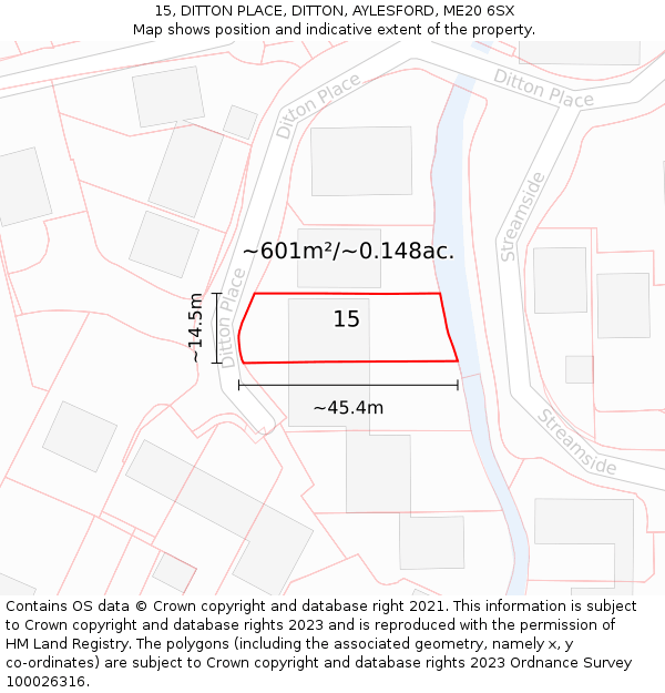 15, DITTON PLACE, DITTON, AYLESFORD, ME20 6SX: Plot and title map