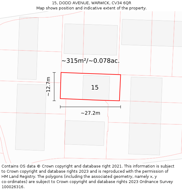 15, DODD AVENUE, WARWICK, CV34 6QR: Plot and title map