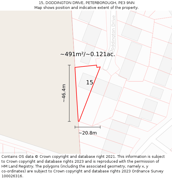 15, DODDINGTON DRIVE, PETERBOROUGH, PE3 9NN: Plot and title map