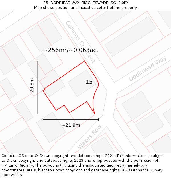 15, DODIMEAD WAY, BIGGLESWADE, SG18 0PY: Plot and title map