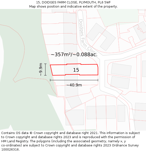 15, DOIDGES FARM CLOSE, PLYMOUTH, PL6 5WF: Plot and title map