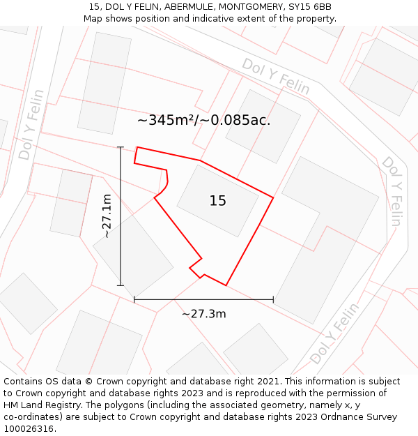 15, DOL Y FELIN, ABERMULE, MONTGOMERY, SY15 6BB: Plot and title map
