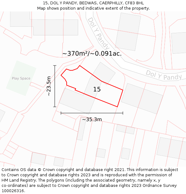 15, DOL Y PANDY, BEDWAS, CAERPHILLY, CF83 8HL: Plot and title map