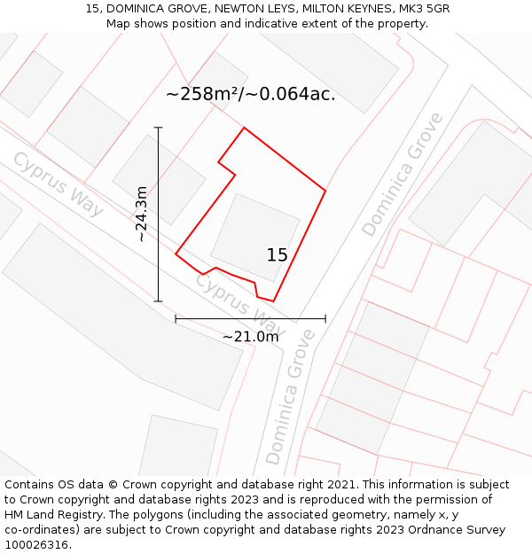 15, DOMINICA GROVE, NEWTON LEYS, MILTON KEYNES, MK3 5GR: Plot and title map