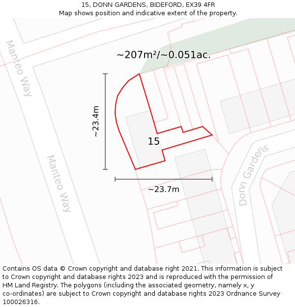 15, DONN GARDENS, BIDEFORD, EX39 4FR: Plot and title map
