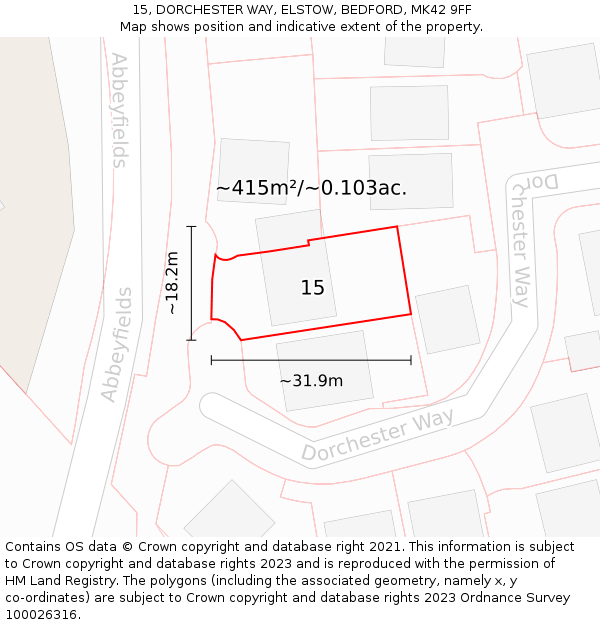 15, DORCHESTER WAY, ELSTOW, BEDFORD, MK42 9FF: Plot and title map