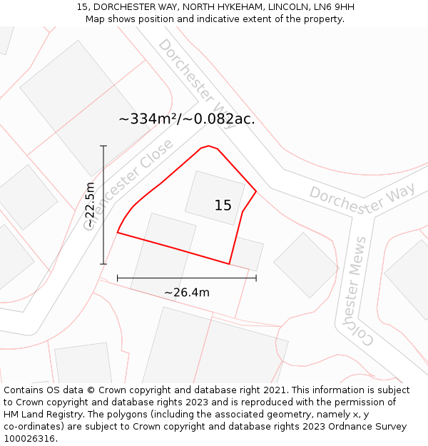 15, DORCHESTER WAY, NORTH HYKEHAM, LINCOLN, LN6 9HH: Plot and title map