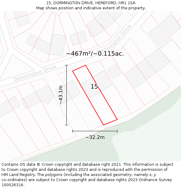 15, DORMINGTON DRIVE, HEREFORD, HR1 1SA: Plot and title map