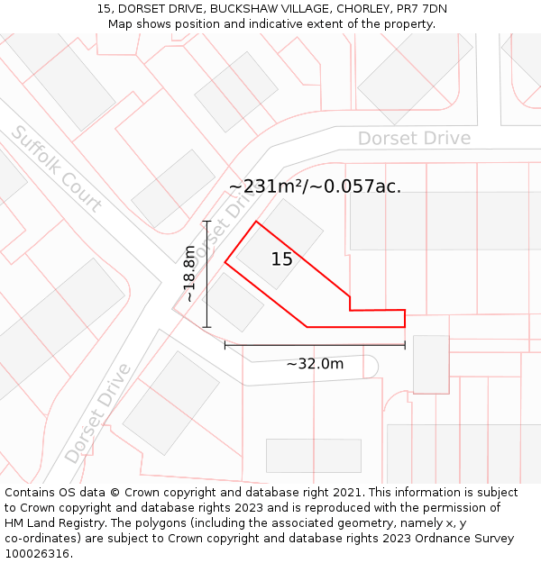 15, DORSET DRIVE, BUCKSHAW VILLAGE, CHORLEY, PR7 7DN: Plot and title map