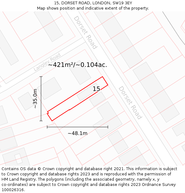 15, DORSET ROAD, LONDON, SW19 3EY: Plot and title map