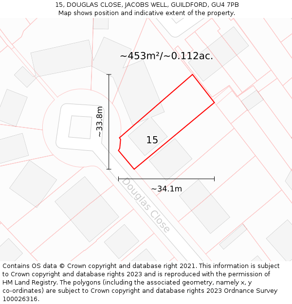 15, DOUGLAS CLOSE, JACOBS WELL, GUILDFORD, GU4 7PB: Plot and title map