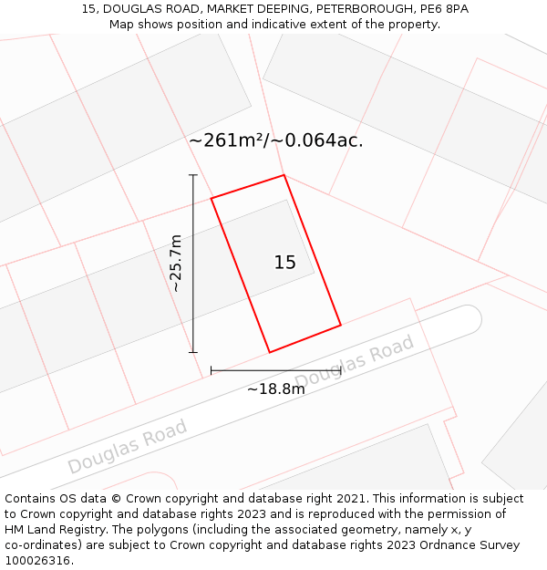 15, DOUGLAS ROAD, MARKET DEEPING, PETERBOROUGH, PE6 8PA: Plot and title map