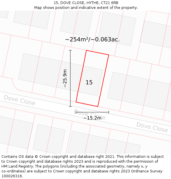 15, DOVE CLOSE, HYTHE, CT21 6RB: Plot and title map