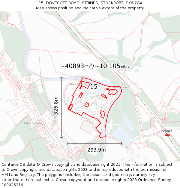 15, DOVECOTE ROAD, STRINES, STOCKPORT, SK6 7GX: Plot and title map