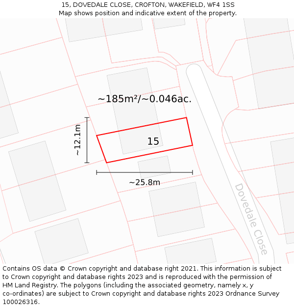 15, DOVEDALE CLOSE, CROFTON, WAKEFIELD, WF4 1SS: Plot and title map