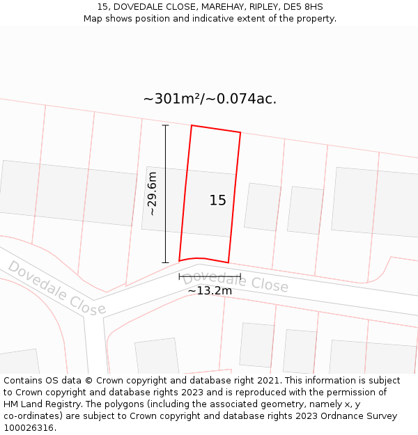 15, DOVEDALE CLOSE, MAREHAY, RIPLEY, DE5 8HS: Plot and title map