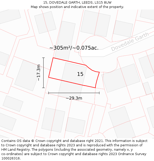 15, DOVEDALE GARTH, LEEDS, LS15 8UW: Plot and title map