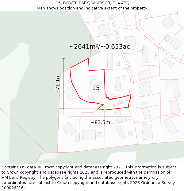 15, DOWER PARK, WINDSOR, SL4 4BQ: Plot and title map