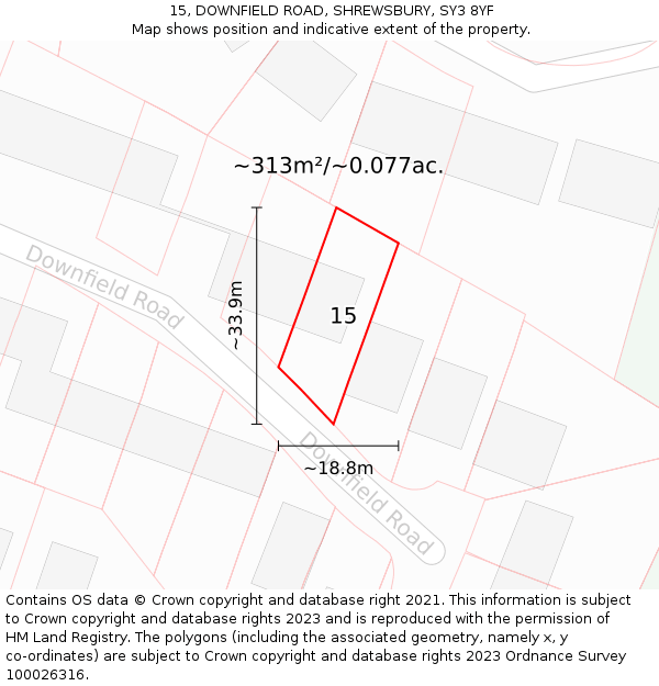 15, DOWNFIELD ROAD, SHREWSBURY, SY3 8YF: Plot and title map