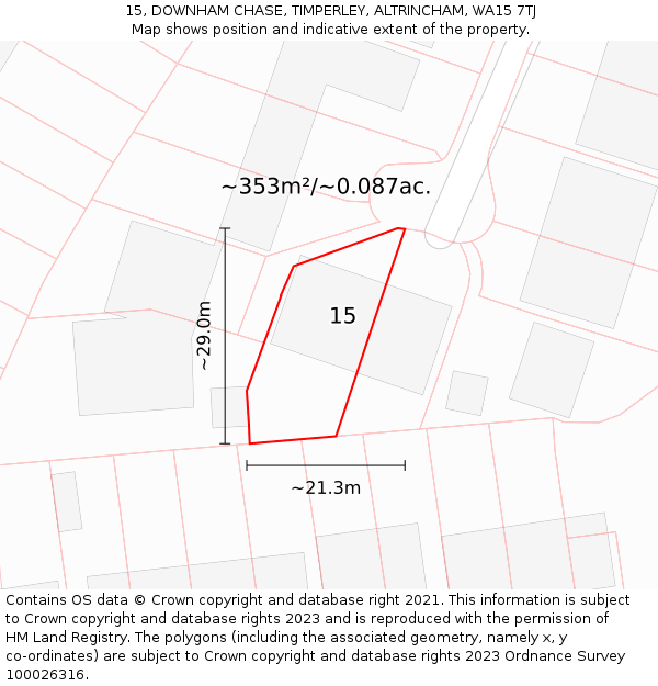 15, DOWNHAM CHASE, TIMPERLEY, ALTRINCHAM, WA15 7TJ: Plot and title map