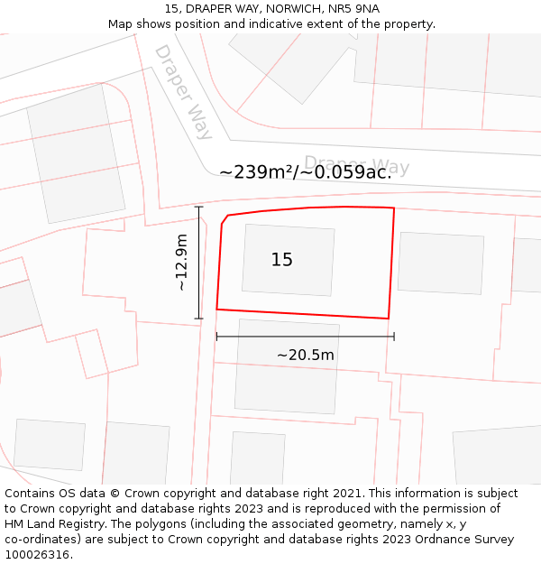 15, DRAPER WAY, NORWICH, NR5 9NA: Plot and title map