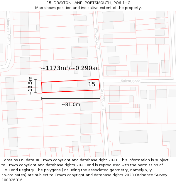 15, DRAYTON LANE, PORTSMOUTH, PO6 1HG: Plot and title map