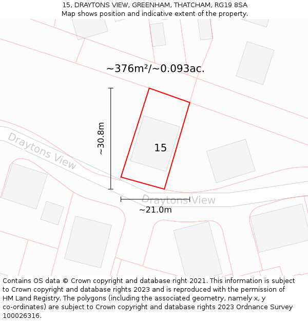 15, DRAYTONS VIEW, GREENHAM, THATCHAM, RG19 8SA: Plot and title map